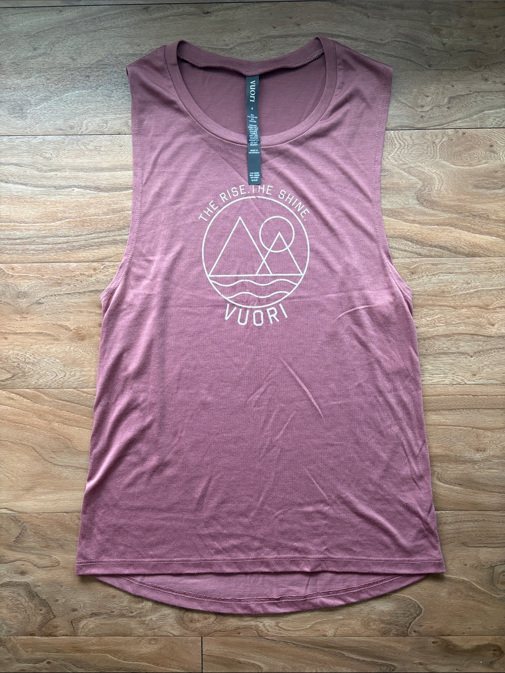 Vuori Women's Muscle Tank in Dusty Rose with White Graphic